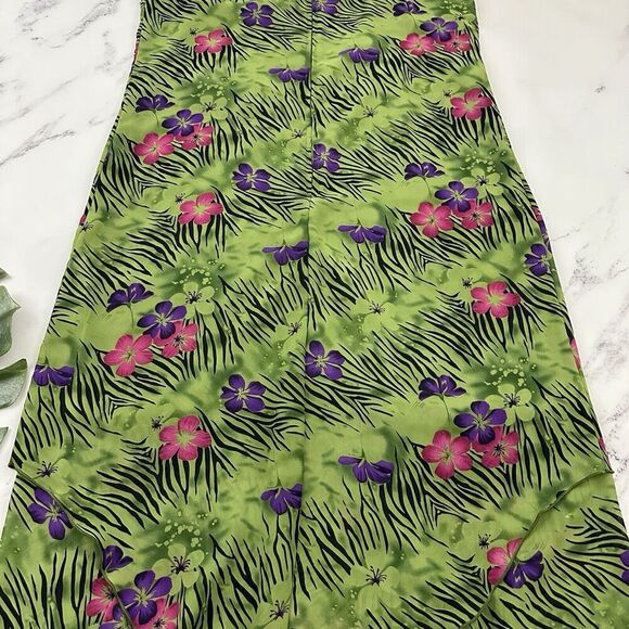 A Wild Thyme Womens Vintage Y2k Slip Dress Size 12 Green Pink Floral Zebra Shift - Picture 8 of 9
